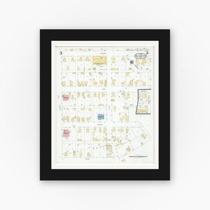 Old map wall art mockup — black gallery frame with white mat — Sanborn Fire Insurance Map from Belle Centre, Logan County, Ohio (1927), Sheet #0003