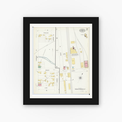 Old map wall art mockup — black gallery frame with white mat — Sanborn Fire Insurance Map from Big Rapids, Mecosta County, Michigan (1908), Sheet #0007