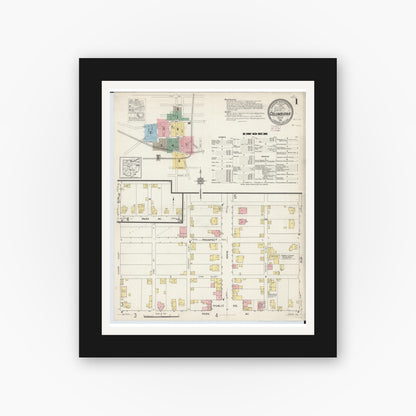 Old map wall art mockup — black gallery frame with white mat — Sanborn Fire Insurance Map from Columbiana, Columbiana County, Ohio (1915) - Complete Map Set