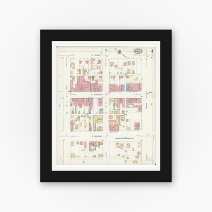 Old map wall art mockup — black gallery frame with white mat — Sanborn Fire Insurance Map from New Ulm, Brown County, Minnesota (1913), Sheet #0004