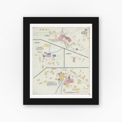 Old map wall art mockup — black gallery frame with white mat — Sanborn Fire Insurance Map from Franklin, Norfolk County, Massachusetts (1919), Sheet #0016