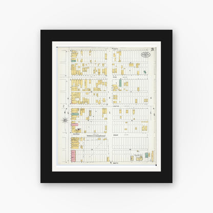 Old map wall art mockup — black gallery frame with white mat — Sanborn Fire Insurance Map from Hibbing, Saint Louis County, Minnesota (1904), Sheet #0003