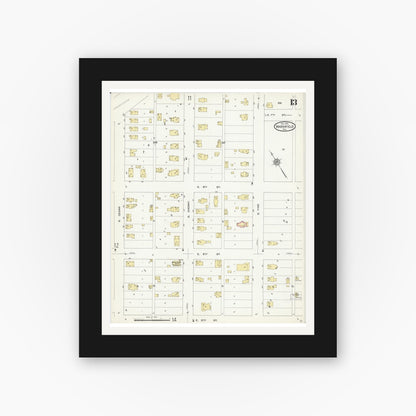 Old map wall art mockup — black gallery frame with white mat — Sanborn Fire Insurance Map from Marshfield, Wood County, Wisconsin (1912), Sheet #0013