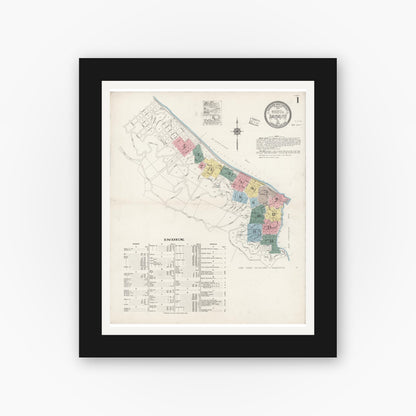 Old map wall art mockup — black gallery frame with white mat — Sanborn Fire Insurance Map from Sausalito, Marin County, California (1919) - Complete Map Set