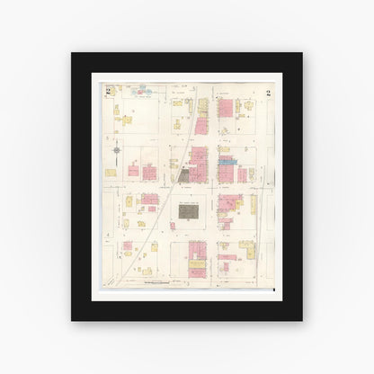 Old map wall art mockup — black gallery frame with white mat — Sanborn Fire Insurance Map from Livingston, Polk County, Texas (1943), Sheet #0002