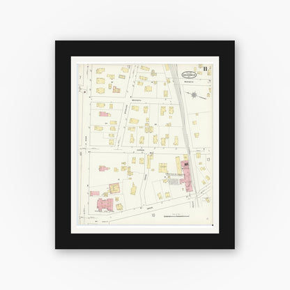 Old map wall art mockup — black gallery frame with white mat — Sanborn Fire Insurance Map from Gouverneur, Saint Lawrence County, New York (1912), Sheet #0011