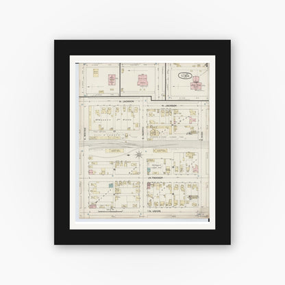 Old map wall art mockup — black gallery frame with white mat — Sanborn Fire Insurance Map from Lima, Allen County, Ohio (1887), Sheet #0004