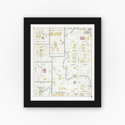 Old map wall art mockup — black gallery frame with white mat — Sanborn Fire Insurance Map from Traverse City, Grand Traverse County, Michigan (1904), Sheet #0019