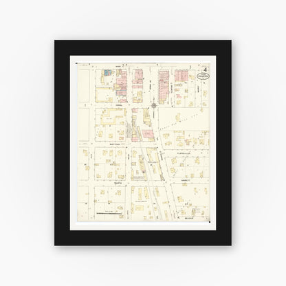 Old map wall art mockup — black gallery frame with white mat — Sanborn Fire Insurance Map from Waukon, Allamakee County, Iowa (1913), Sheet #0004