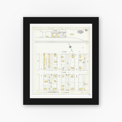 Old map wall art mockup — black gallery frame with white mat — Sanborn Fire Insurance Map from Childress, Childress County, Texas (1921), Sheet #0013