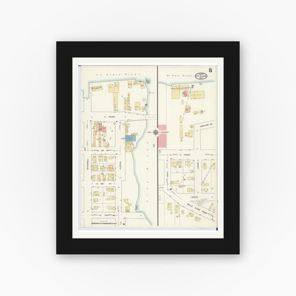 Old map wall art mockup — black gallery frame with white mat — Sanborn Fire Insurance Map from Saint Clair, Saint Clair County, Michigan (1913), Sheet #0008
