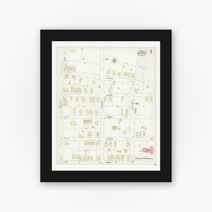 Old map wall art mockup — black gallery frame with white mat — Sanborn Fire Insurance Map from Keyport, Monmouth County, New Jersey (1908), Sheet #0007