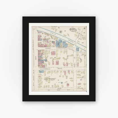 Old map wall art mockup — black gallery frame with white mat — Sanborn Fire Insurance Map from Brockport, Monroe County, New York (1885), Sheet #0003