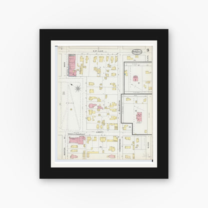 Old map wall art mockup — black gallery frame with white mat — Sanborn Fire Insurance Map from Painesville, Lake County, Ohio (1892), Sheet #0003