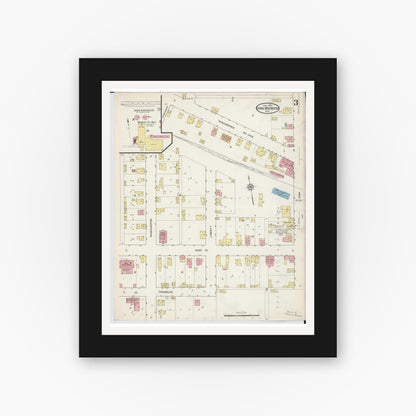 Old map wall art mockup — black gallery frame with white mat — Sanborn Fire Insurance Map from Canal Winchester, Franklin County, Ohio (1915), Sheet #0003
