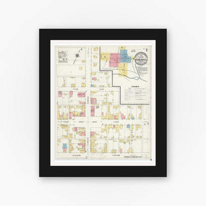 Old map wall art mockup — black gallery frame with white mat — Sanborn Fire Insurance Map from New Bloomfield, Perry County, Pennsylvania (1911), Sheet #0001