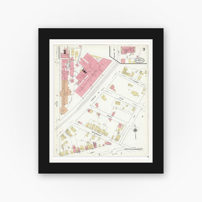 Old map wall art mockup — black gallery frame with white mat — Sanborn Fire Insurance Map from Riverside, Burlington County, New Jersey (1911), Sheet #0003