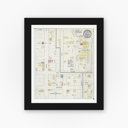 Old map wall art mockup — black gallery frame with white mat — Sanborn Fire Insurance Map from Douglas, Allegan County, Michigan (1910), Sheet #0001