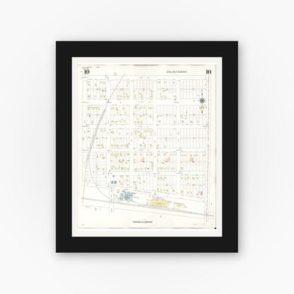 Old map wall art mockup — black gallery frame with white mat — Sanborn Fire Insurance Map from Spencer, Clay County, Iowa (1946), Sheet #0010