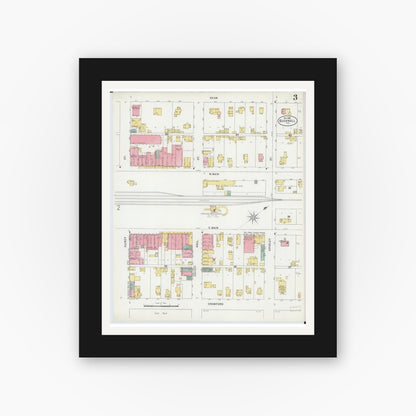 Old map wall art mockup — black gallery frame with white mat — Sanborn Fire Insurance Map from Bushnell, Mcdonough County, Illinois (1898), Sheet #0003