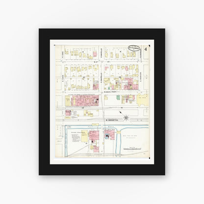 Old map wall art mockup — black gallery frame with white mat — Sanborn Fire Insurance Map from Ottumwa, Wapello County, Iowa (1891), Sheet #0004