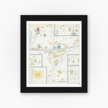 Old map wall art mockup — black gallery frame with white mat — Sanborn Fire Insurance Map from Ripon, Fond du Lac County, Wisconsin (1904), Sheet #0007