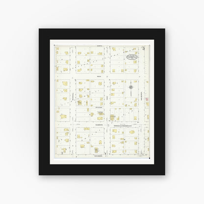 Old map wall art mockup — black gallery frame with white mat — Sanborn Fire Insurance Map from Springfield, Brown County, Minnesota (1909), Sheet #0005
