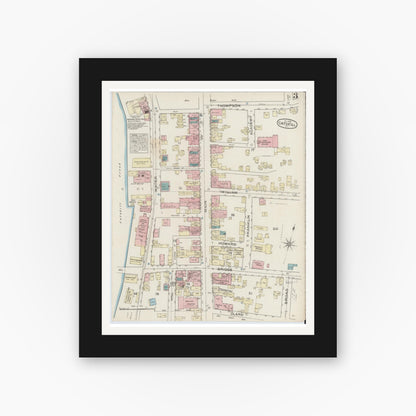 Old map wall art mockup — black gallery frame with white mat — Sanborn Fire Insurance Map from Catskill, Greene County, New York (1884), Sheet #0003