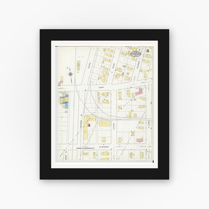 Old map wall art mockup — black gallery frame with white mat — Sanborn Fire Insurance Map from Cheboygan, Cheboygan County, Michigan (1915), Sheet #0008