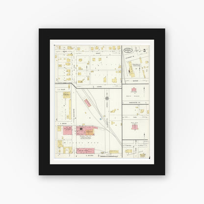 Old map wall art mockup — black gallery frame with white mat — Sanborn Fire Insurance Map from Neosho, Newton County, Missouri (1916), Sheet #0005