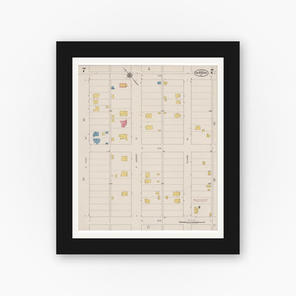 Old map wall art mockup — black gallery frame with white mat — Sanborn Fire Insurance Map from Burbank, Los Angeles County, California (1923), Sheet #0007