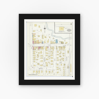Old map wall art mockup — black gallery frame with white mat — Sanborn Fire Insurance Map from Sparta, Kent County, Michigan (1910), Sheet #0002