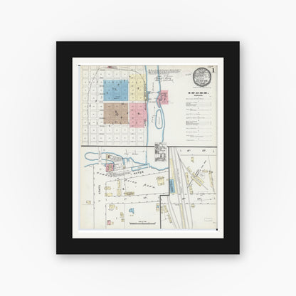 Old map wall art mockup — black gallery frame with white mat — Sanborn Fire Insurance Map from Geneva, Kane County, Illinois (1891) - Complete Map Set