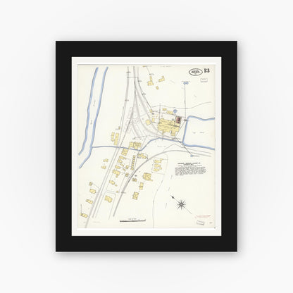 Old map wall art mockup — black gallery frame with white mat — Sanborn Fire Insurance Map from Arcata, Humboldt County, California (1908), Sheet #0013