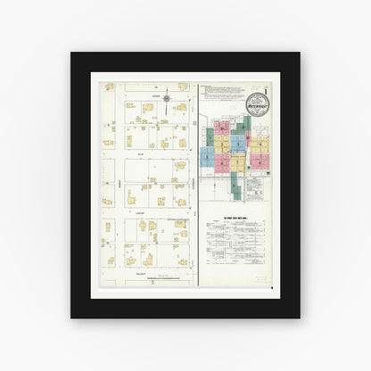 Old map wall art mockup — black gallery frame with white mat — Sanborn Fire Insurance Map from Whitewright, Grayson County, Texas (1912) - Complete Map Set