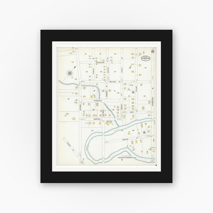 Old map wall art mockup — black gallery frame with white mat — Sanborn Fire Insurance Map from Cranford, Union County, New Jersey (1908), Sheet #0006