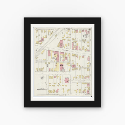 Old map wall art mockup — black gallery frame with white mat — Sanborn Fire Insurance Map from Findlay, Hancock County, Ohio (1895), Sheet #0013