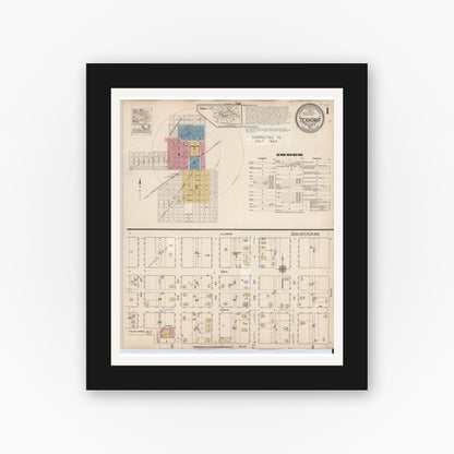 Old map wall art mockup — black gallery frame with white mat — Sanborn Fire Insurance Map from Texhoma, Texas County, Oklahoma and Sherman County, Texas, Texas (1930) - Complete Map Set
