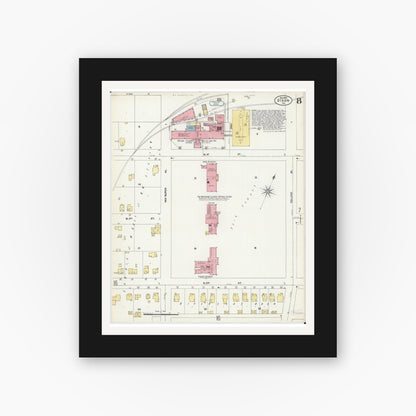 Old map wall art mockup — black gallery frame with white mat — Sanborn Fire Insurance Map from Dixon, Lee County, Illinois (1902), Sheet #0008