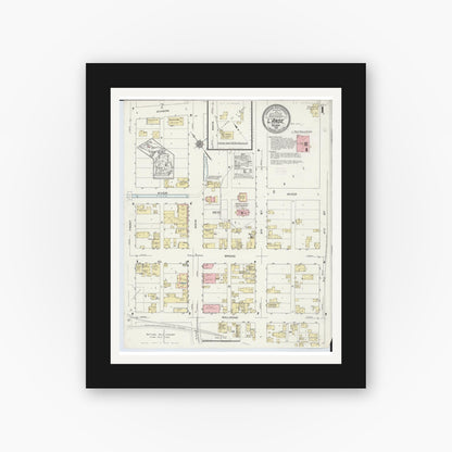 Old map wall art mockup — black gallery frame with white mat — Sanborn Fire Insurance Map from L'Anse, Baraga County, Michigan (1914), Sheet #0001