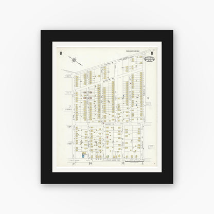 Old map wall art mockup — black gallery frame with white mat — Sanborn Fire Insurance Map from Audubon, Camden County, New Jersey (1924), Sheet #0008
