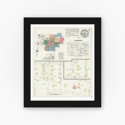 Old map wall art mockup — black gallery frame with white mat — Sanborn Fire Insurance Map from Bedford, Independent Cities, Virginia (1913) - Complete Map Set