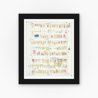 Old map wall art mockup — black gallery frame with white mat — Sanborn Fire Insurance Map from Xenia, Greene County, Ohio (1919), Sheet #0006