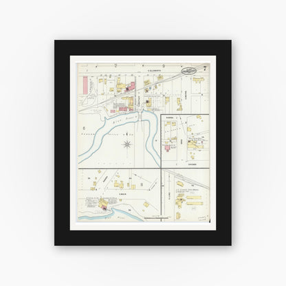 Old map wall art mockup — black gallery frame with white mat — Sanborn Fire Insurance Map from Columbia City, Whitley County, Indiana (1897), Sheet #0007