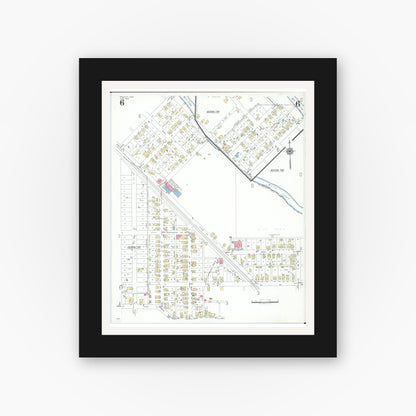 Old map wall art mockup — black gallery frame with white mat — Sanborn Fire Insurance Map from Byesville, Guernsey County, Ohio (1948), Sheet #0006