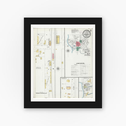 Old map wall art mockup — black gallery frame with white mat — Sanborn Fire Insurance Map from Lake Mills, Jefferson County, Wisconsin (1903), Sheet #0001
