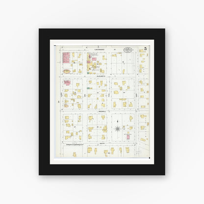 Old map wall art mockup — black gallery frame with white mat — Sanborn Fire Insurance Map from Fenton, Genesee County, Michigan (1901), Sheet #0005