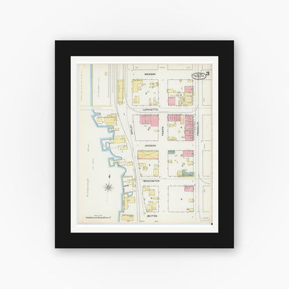 Old map wall art mockup — black gallery frame with white mat — Sanborn Fire Insurance Map from Tampa, Hillsborough County, Florida (1892), Sheet #0003
