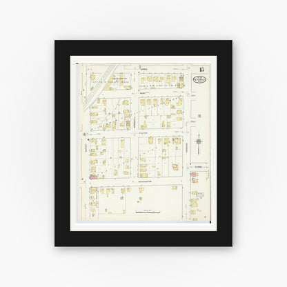 Old map wall art mockup — black gallery frame with white mat — Sanborn Fire Insurance Map from Petoskey, Emmet County, Michigan (1913), Sheet #0015