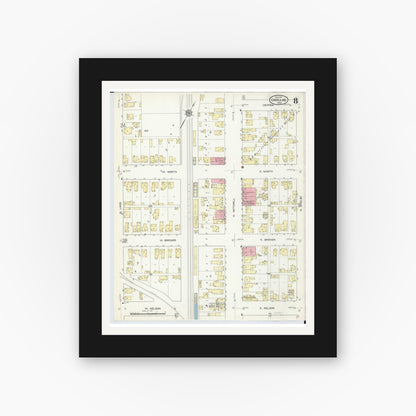Old map wall art mockup — black gallery frame with white mat — Sanborn Fire Insurance Map from Cadillac, Wexford County, Michigan (1914), Sheet #0008